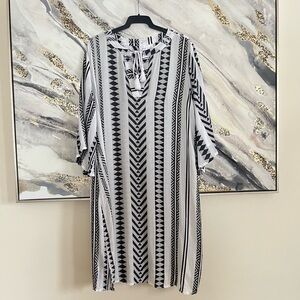 Goa bohemian beachy Black and White Geometric beachwear Dress size M neutral